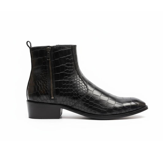 The Black Crocodile-Embossed Chelsea Boot