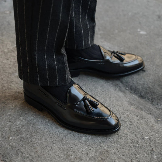 Handcrafted Black Leather Tassel Loafers