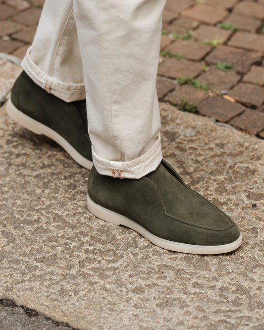 Olive Suede Slip-On Shoes