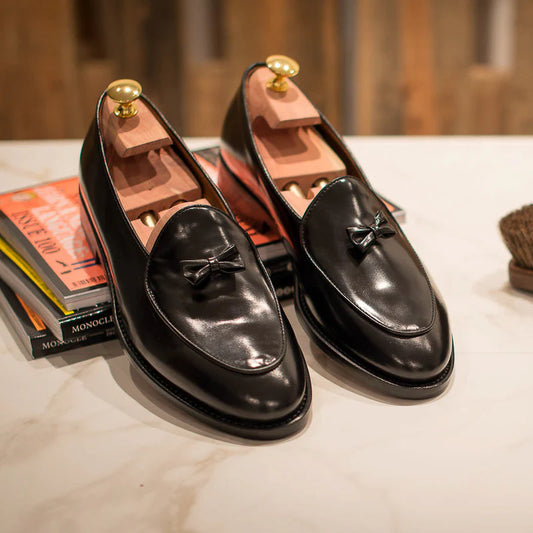 Black Leather Bow Loafers