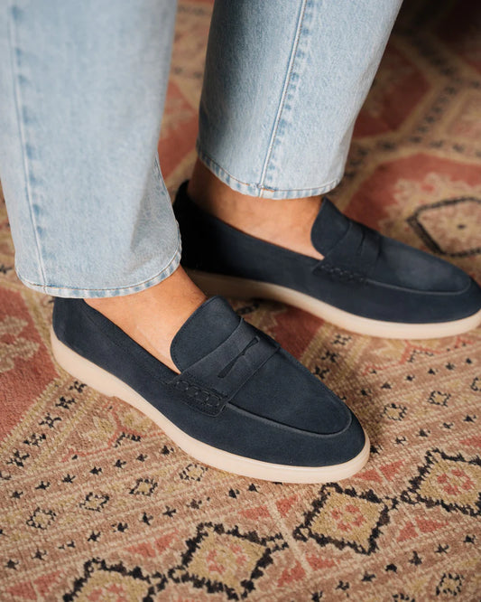 Midnight Navy Suede Penny Loafers