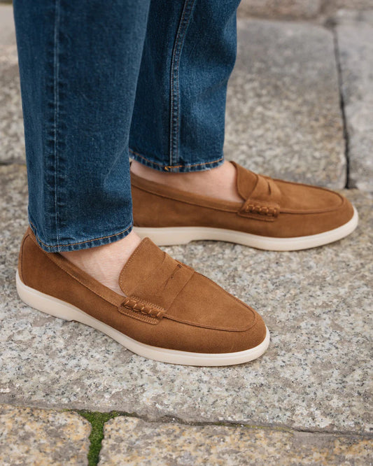 Tan Suede Penny Loafers