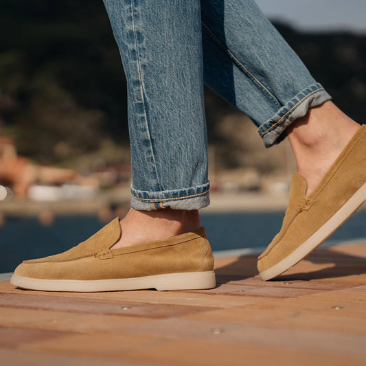 Beige Suede Slip-On Loafers