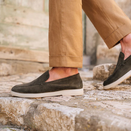 Olive Charcoal Suede Slip-On Loafers