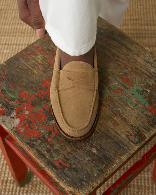 Sand Beige Suede Penny Loafers