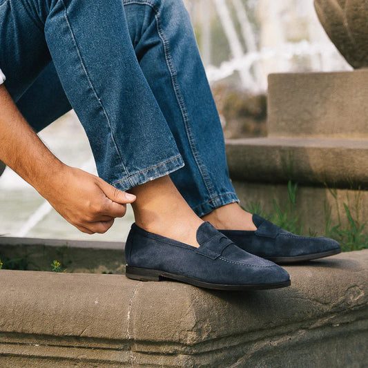Midnight Navy Suede Penny Loafers