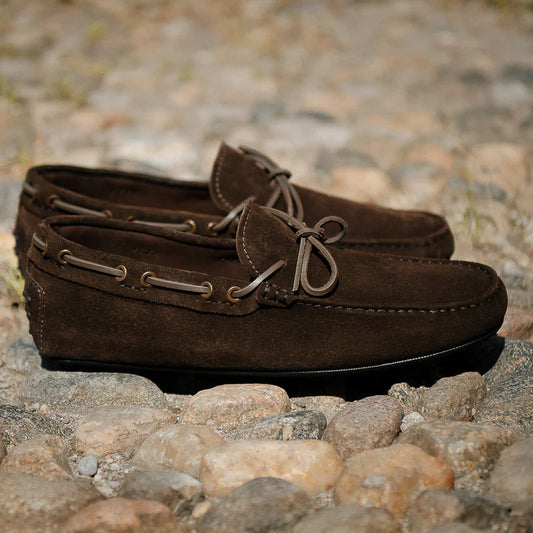 Espresso Brown Suede Driving Loafers
