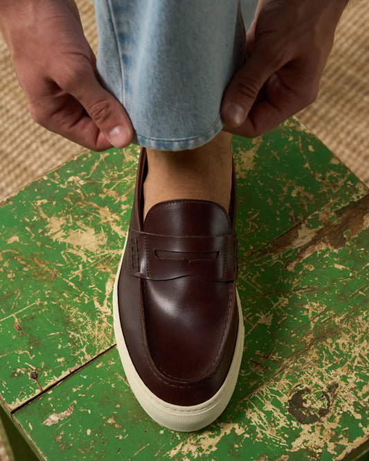 Brown Leather Slip-On Sneakers