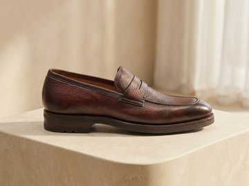 BROWN MILLED LOAFER WITH RUBBER SOLE