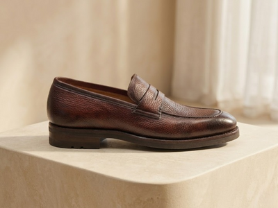 BROWN MILLED LOAFER WITH RUBBER SOLE