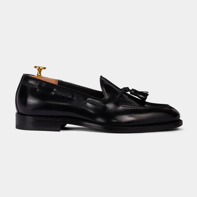 Handcrafted Black Leather Tassel Loafers