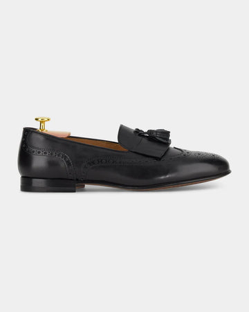 Classic Black Leather Tassel Brogue Loafers