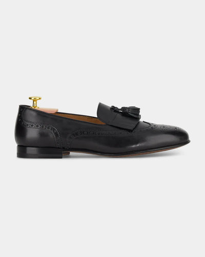 Classic Black Leather Tassel Brogue Loafers