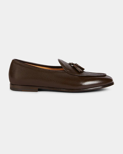Dark Brown Pebble Grain Leather Tassel Loafers