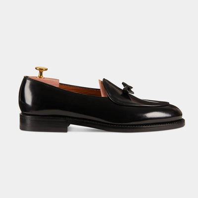 Black Leather Bow Loafers