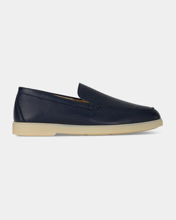 Navy Pebbled Leather Slip-On Loafers