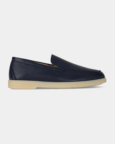 Navy Pebbled Leather Slip-On Loafers