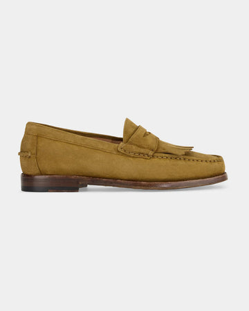Sand Suede Kiltie Penny Loafers