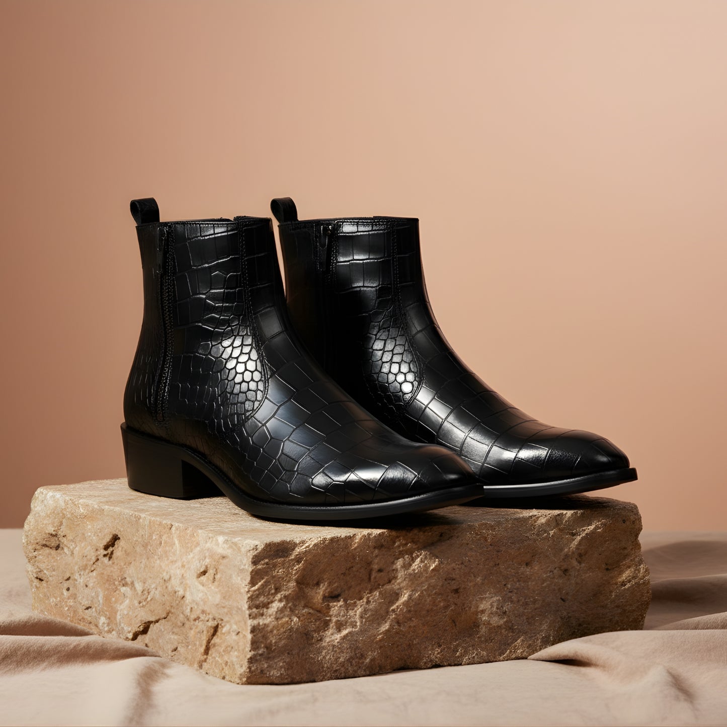 The Black Crocodile-Embossed Chelsea Boot