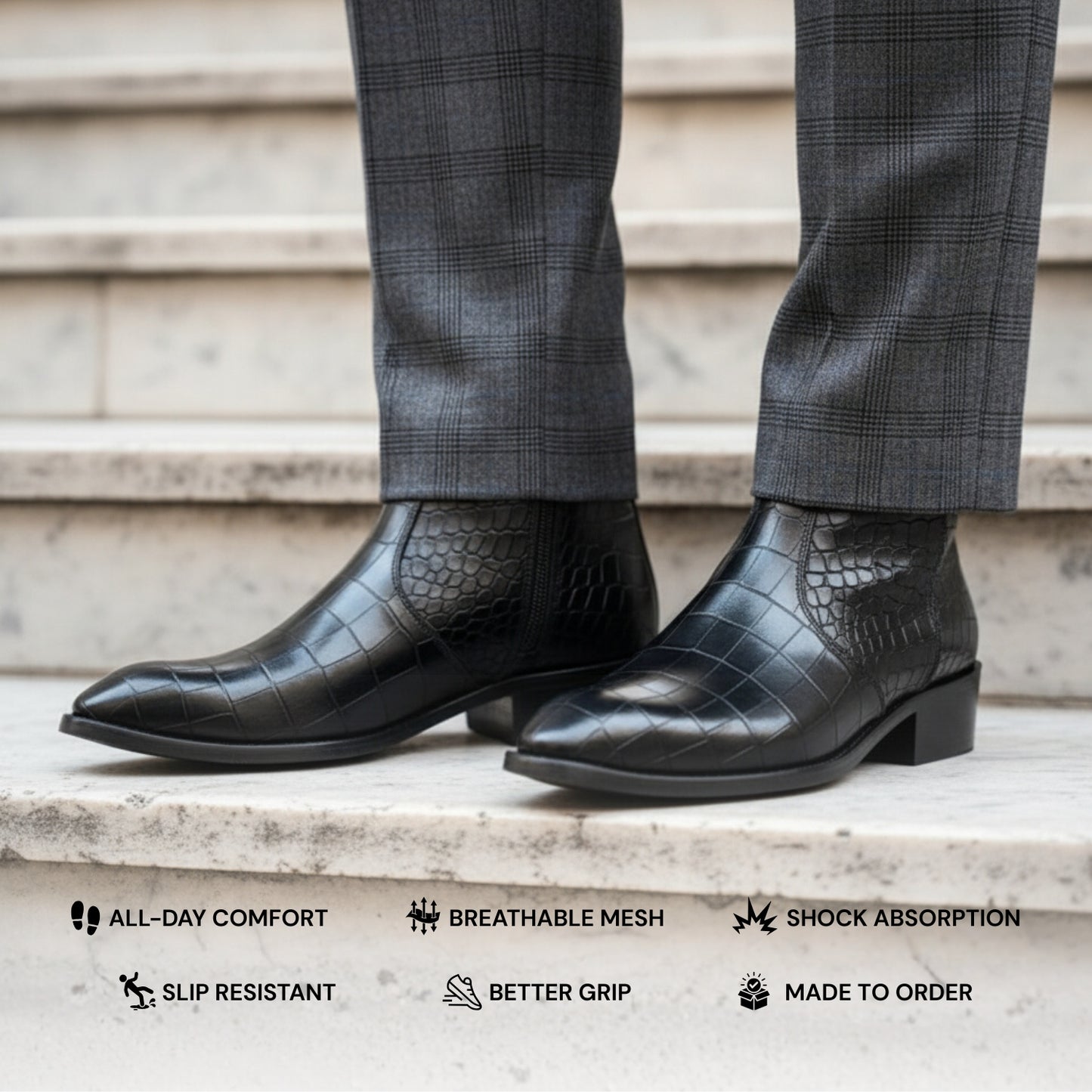 The Black Crocodile-Embossed Chelsea Boot