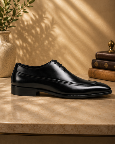 Aryaki Black Luxe Apron-Toe Formal Shoes