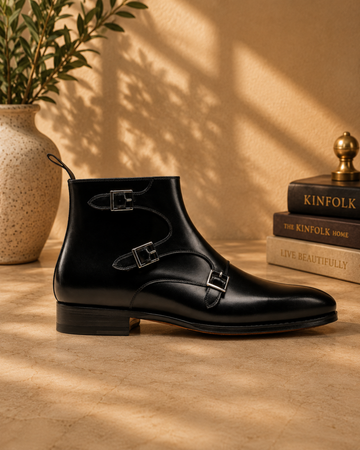 BLACK MONK STRAP BOOTS