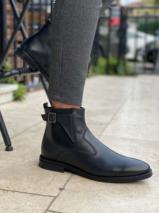 Black Buckle Chelsea Boots