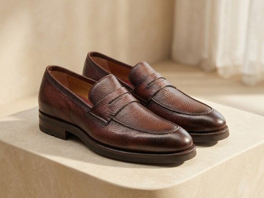 BROWN MILLED LOAFER WITH RUBBER SOLE