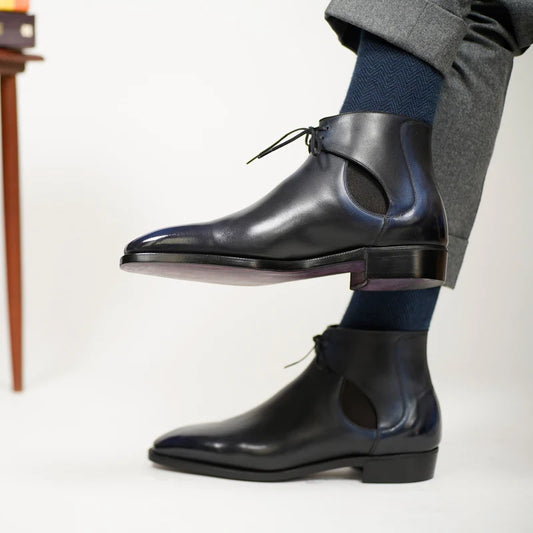 Midnight Blue Leather Chelsea Chukka Boots