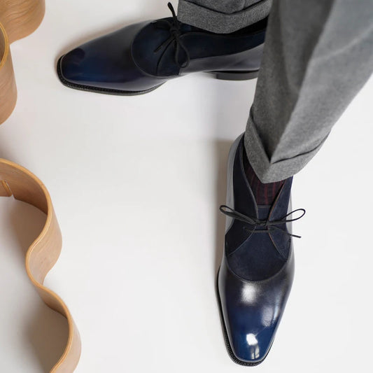 Midnight Blue Leather Chukka Boots