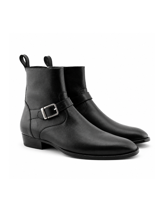 Black Calfskin Leather Jodhpur Boots – Handmade Luxury Buckle Ankle Boots
