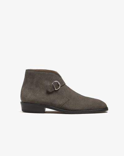 Carlo Grey Suede Leather Single Monk Strap Ankle Boots