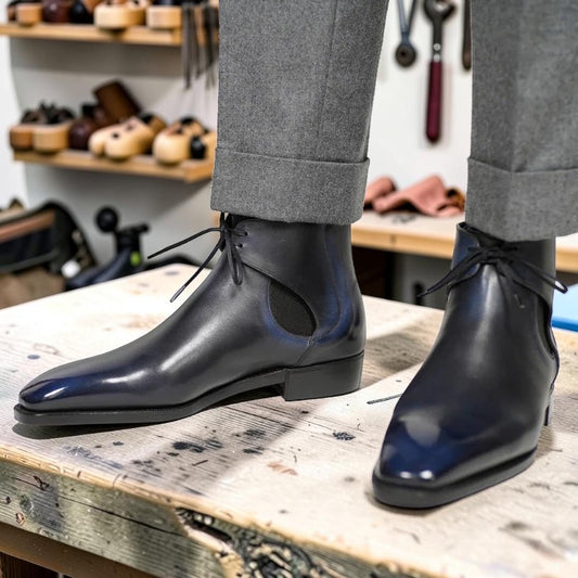 Midnight Blue Leather Chelsea Chukka Boots