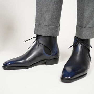Midnight Blue Leather Chelsea Chukka Boots
