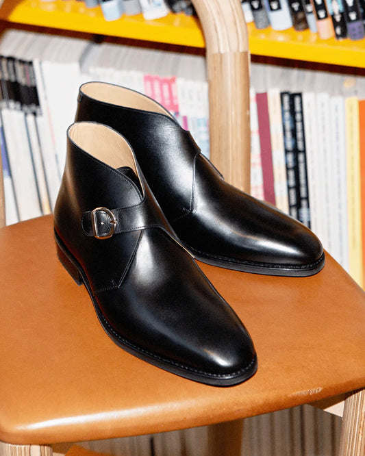 Black Monk Strap Leather Ankle Boots