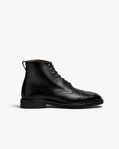 Black Pebbled Leather Cap-Toe Boots