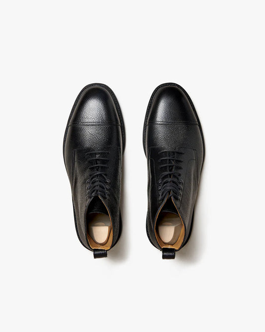 Black Pebbled Leather Cap-Toe Boots