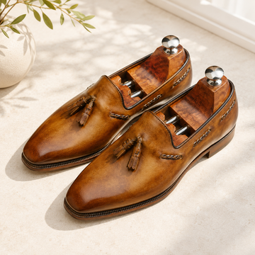TASSEL LOAFERS TAN PATINA FINISH