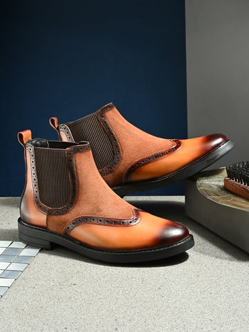 Heritage Wingtip Tan Chelsea Boots