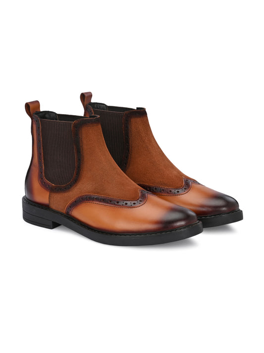 Heritage Wingtip Tan Chelsea Boots