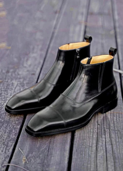 Black Side-Zip Leather Dress Boots