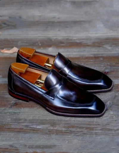 Hand-Patina Burgundy Penny Loafers