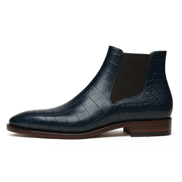 Navy Croc-Embossed Chelsea Boots