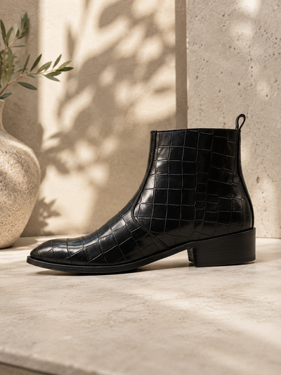 The Black Crocodile-Embossed Chelsea Boot
