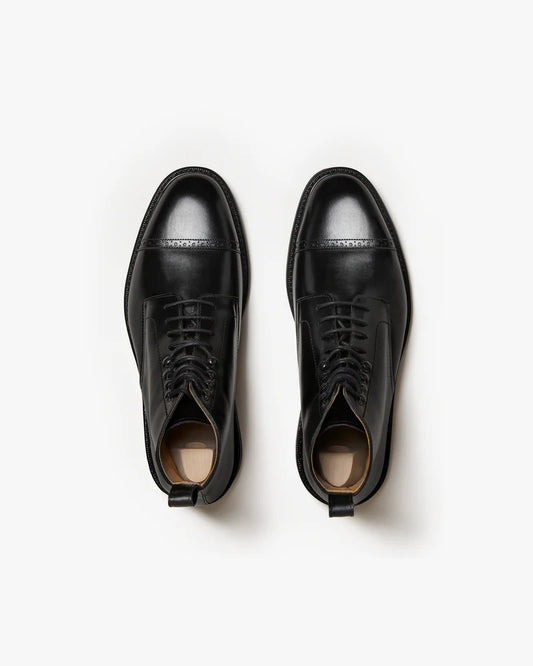 Men’s Black Cap-Toe Leather Ankle Boots