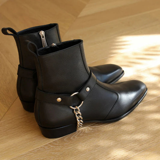 Black Harness Leather Boots