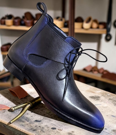 Midnight Blue Leather Chelsea Chukka Boots