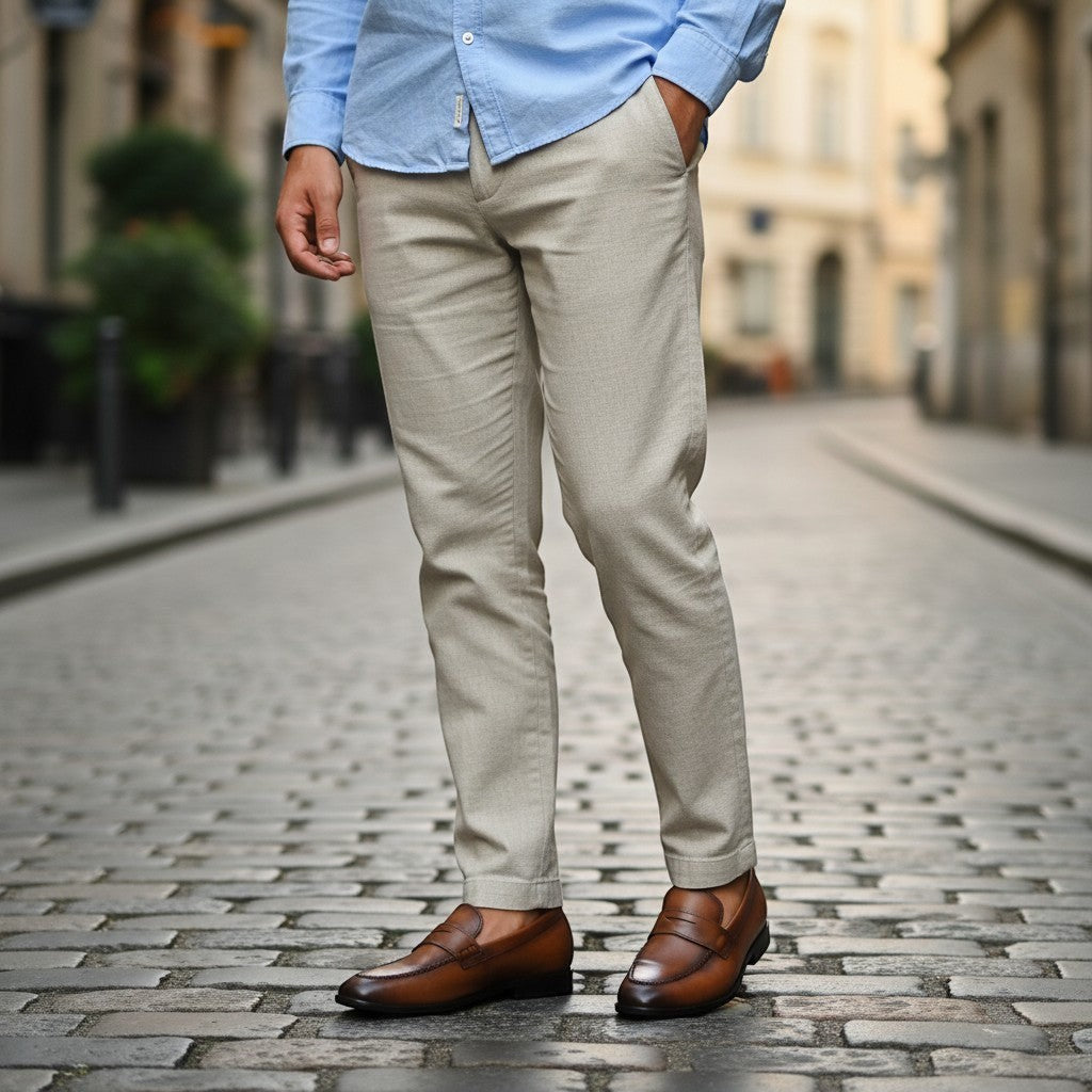 Aryaki Verno chestnut brown leather penny loafer with stitched toe detail and black sole.