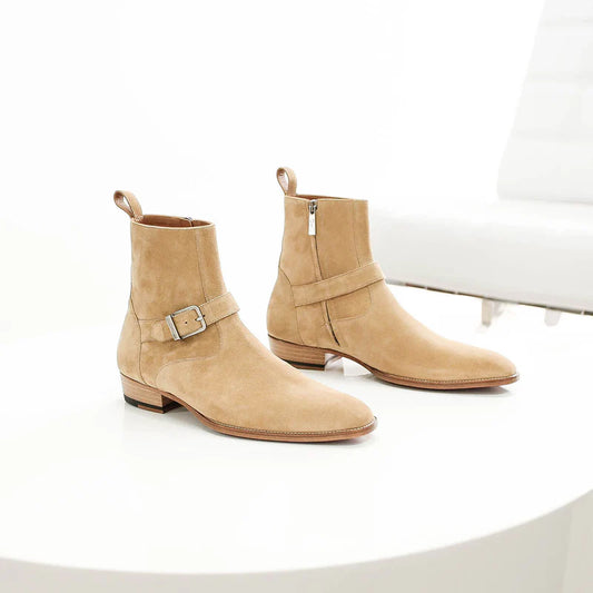 Beige Suede Jodhpur Ankle Boots