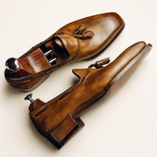 TASSEL LOAFERS TAN PATINA FINISH